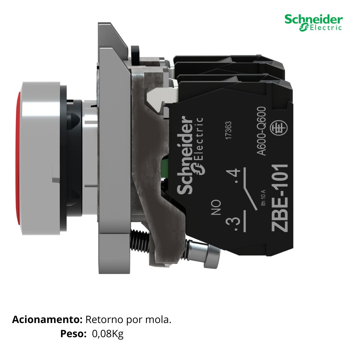 Botão Comando Normal Impulso 1Na+1Nf 22Mm Vermelho -  Schneider Electric