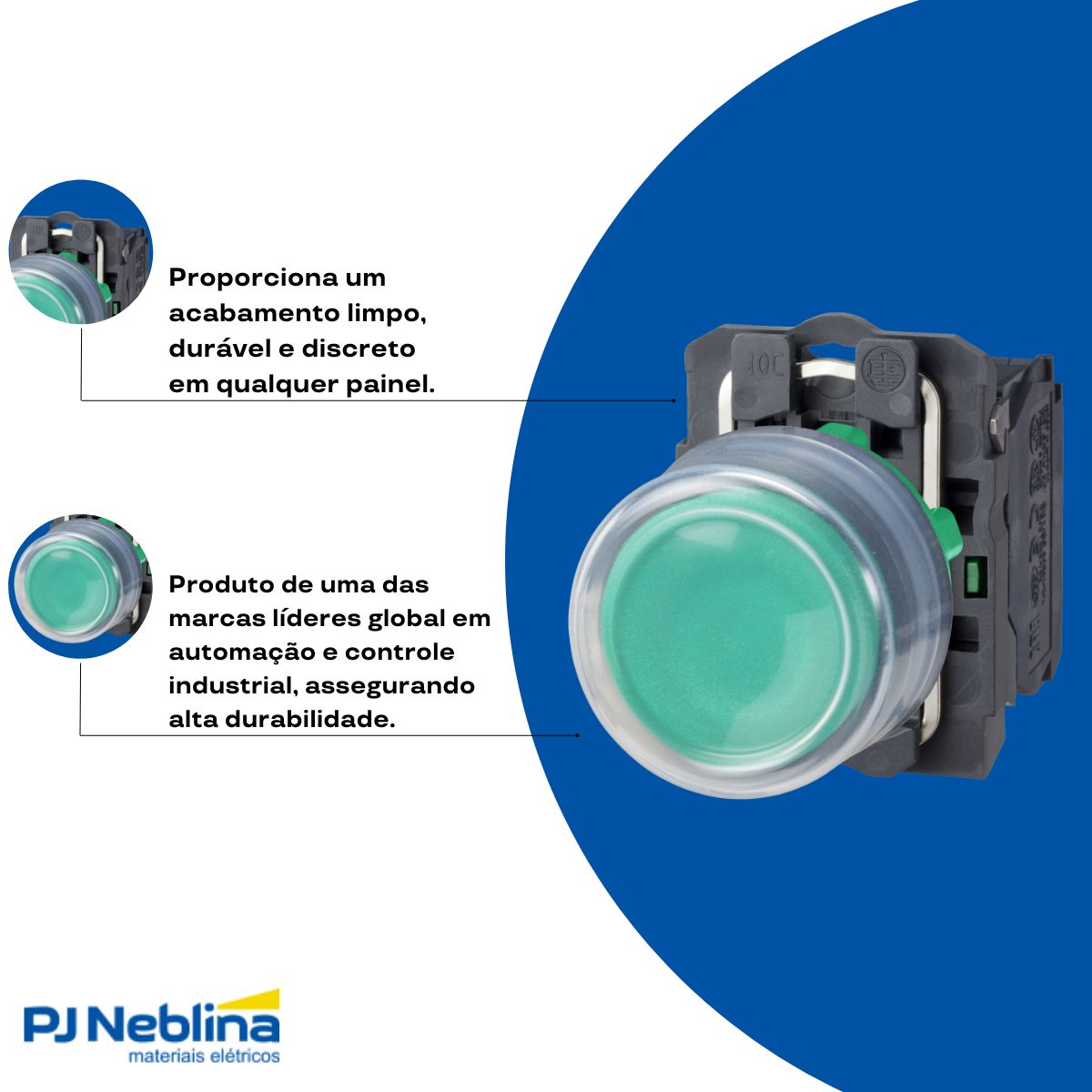 Botão Comando Pulsador Saliente Redondo 22Mm Plástico Verde 1Na C/Capa Protetora - Schneider