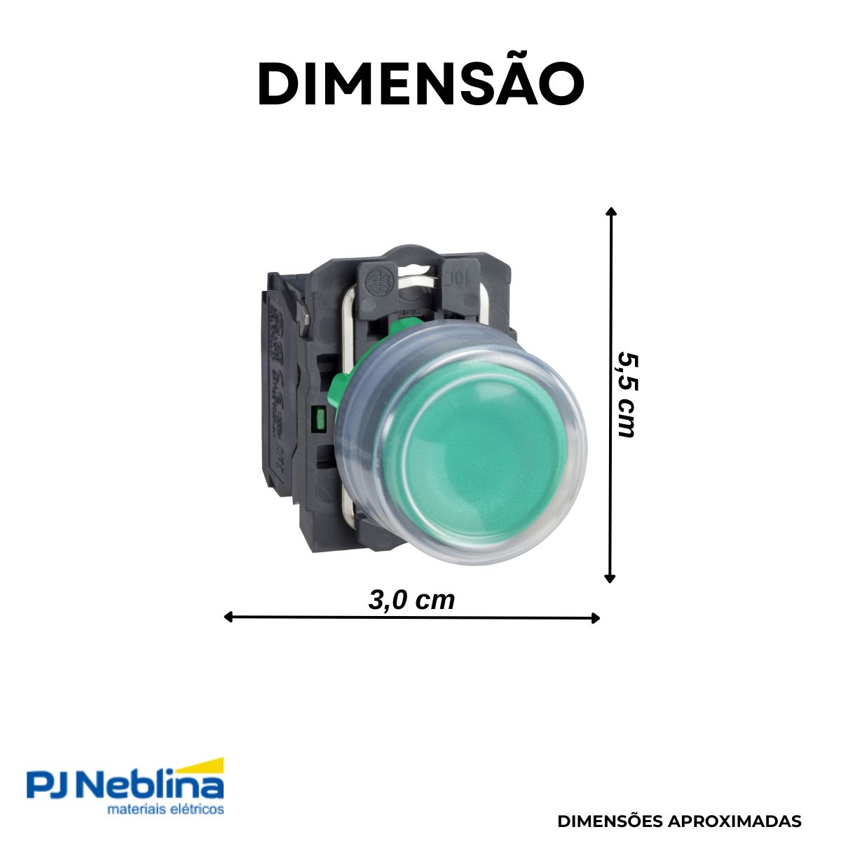 Botão Comando Pulsador Saliente Redondo 22Mm Plástico Verde 1Na C/Capa Protetora - Schneider