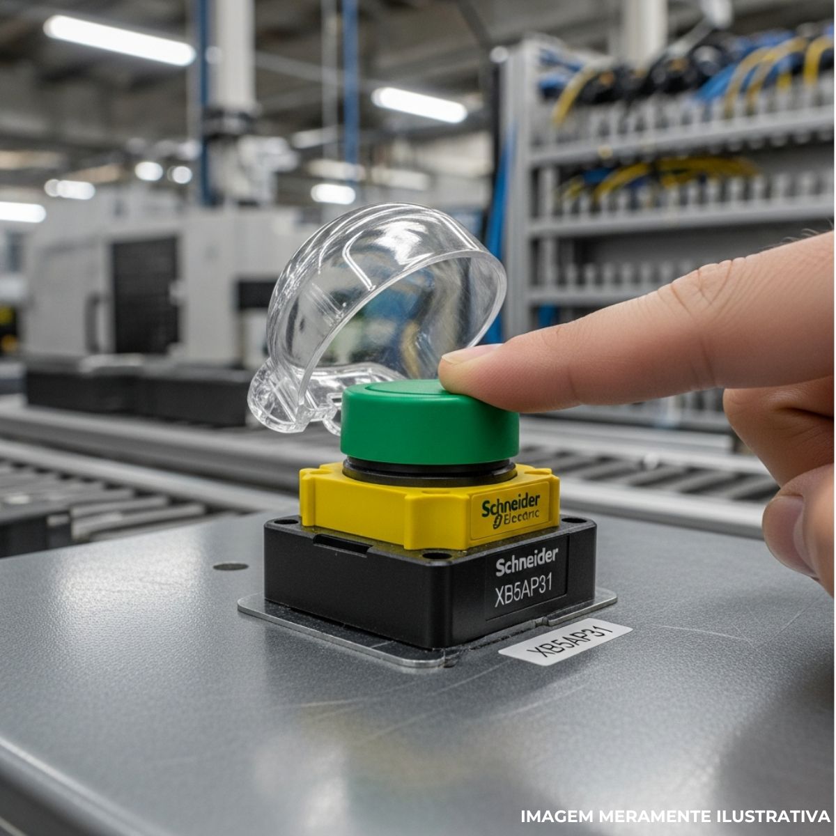 Botão Comando Pulsador Saliente Redondo 22Mm Plástico Verde 1Na C/Capa Protetora - Schneider