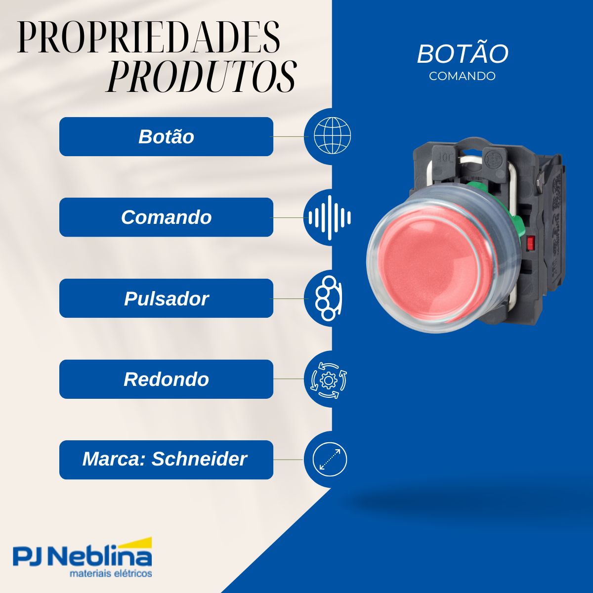 Botão Comando Pulsador Saliente Redondo 22Mm Plástico Vermelho 1Nf C/Capa Protetora - Schneider