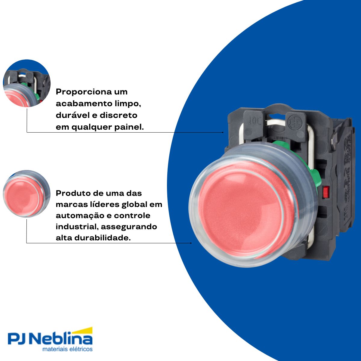 Botão Comando Pulsador Saliente Redondo 22Mm Plástico Vermelho 1Nf C/Capa Protetora - Schneider