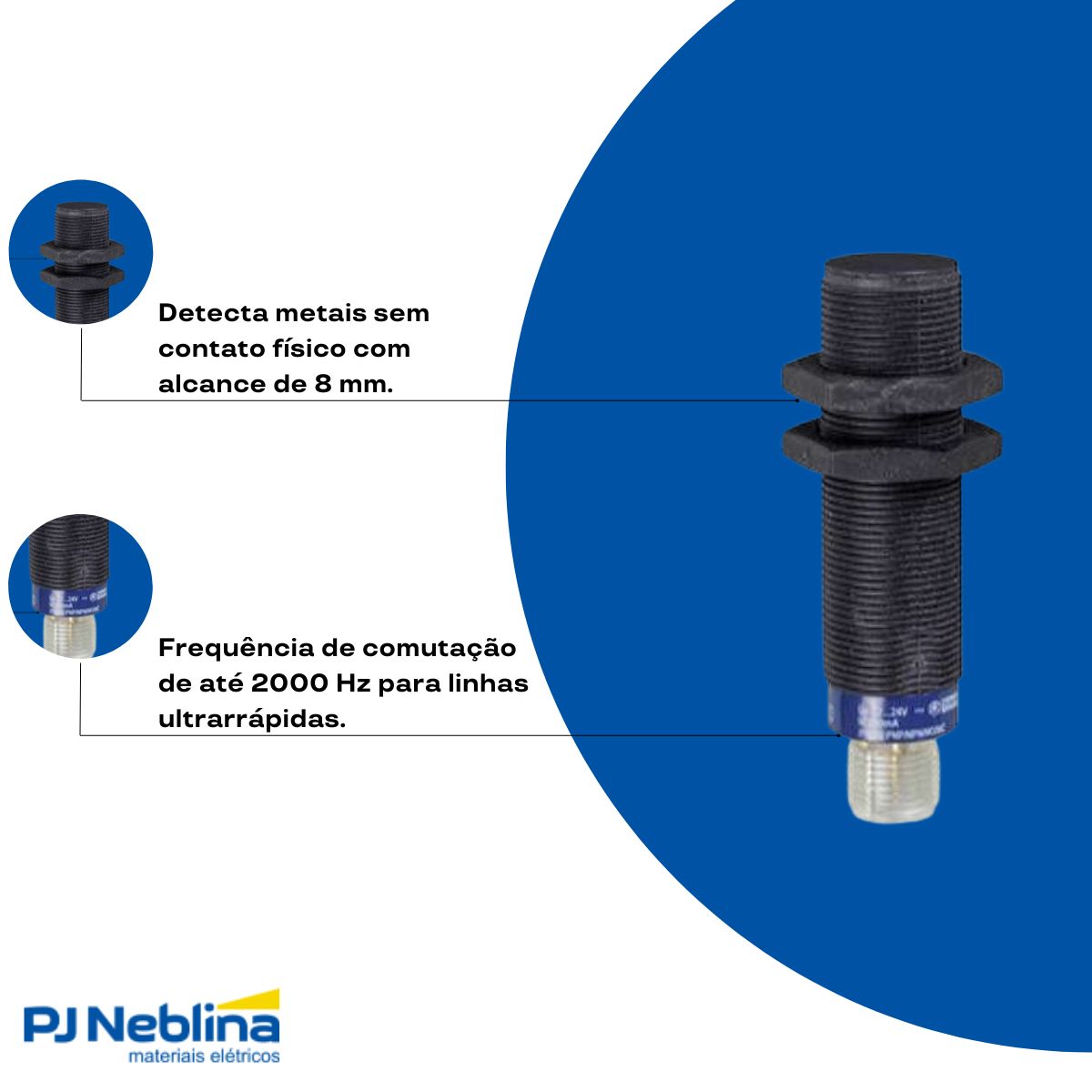 Sensor Indutivo Cilíndrico Roscado Sn=8Mm M18X1,00Mm Plástico 4 Fios 12-24Vcc Conector M12 4 Pinos Pnp/Npn 1Na+1Nf 1 Led - Telemecanique