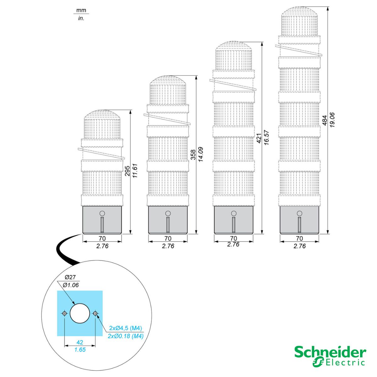 Base Sinalização Coluna Luminosa 70Mm Poliamida Vermelho XVBC07 - Schneider Eletric