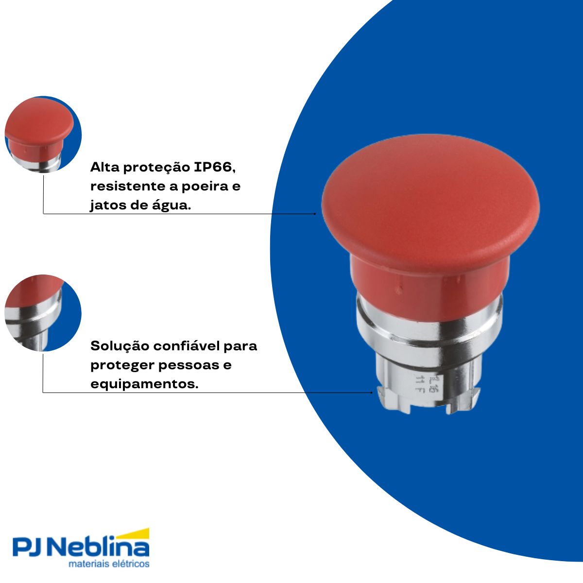 Frontal Botão Emergência Cogumelo Faceado Pulsador 22Mm Metálico Vermelho - Schneider