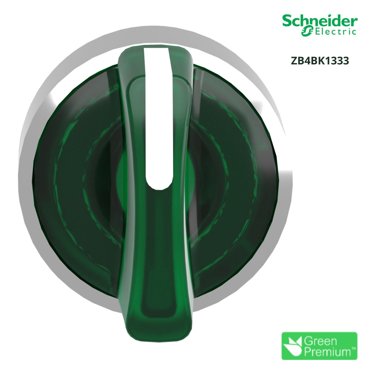 Frontal Comutador Knob Curto Iluminado 3 Posições Fixas 45G 22Mm Metálico Verde Led ZB4BK1333 - Schneider Eletric