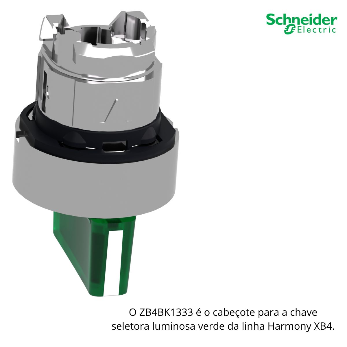 Frontal Comutador Knob Curto Iluminado 3 Posições Fixas 45G 22Mm Metálico Verde Led ZB4BK1333 - Schneider Eletric