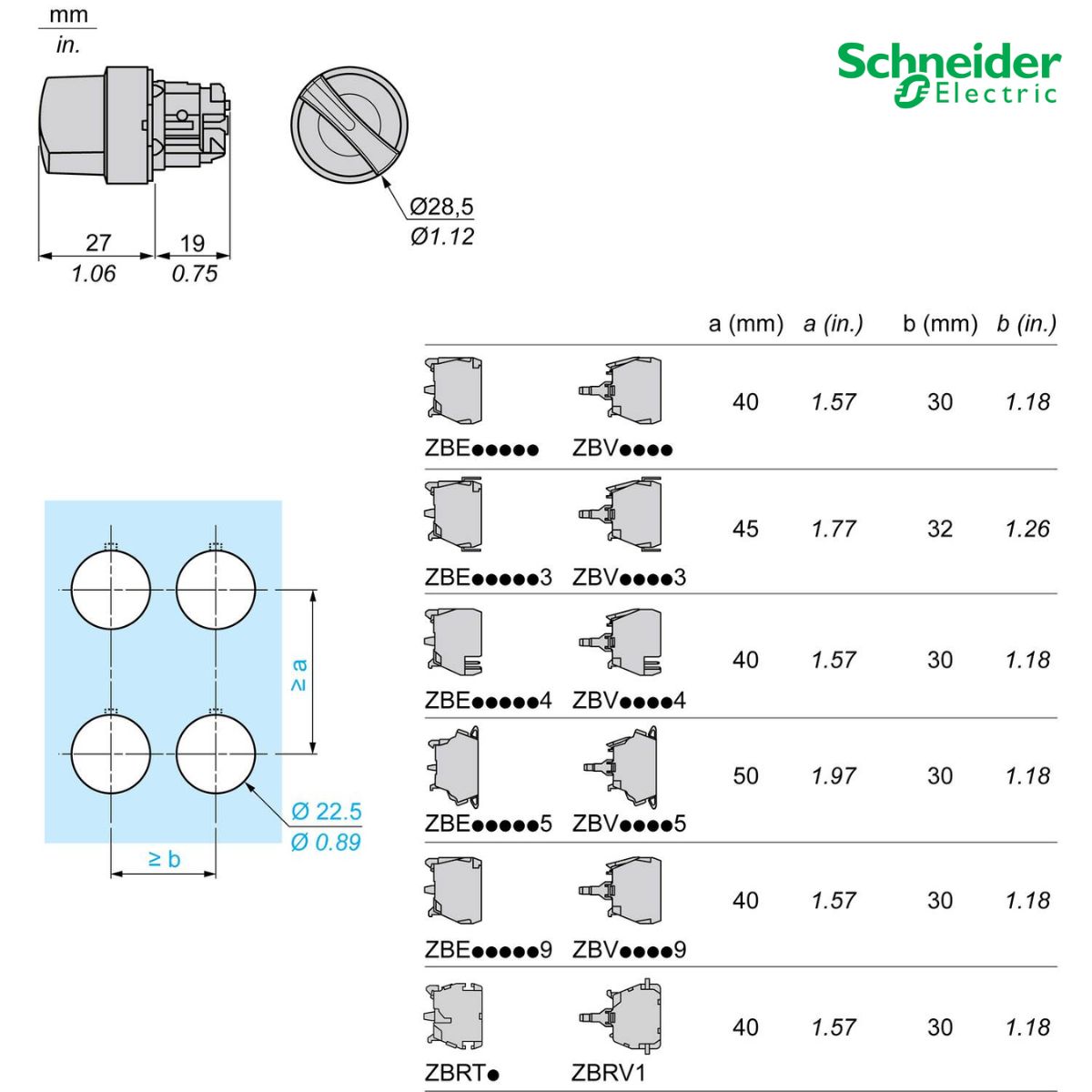 Frontal Comutador Knob Curto Iluminado 3 Posições Fixas 45G 22Mm Metálico Verde Led ZB4BK1333 - Schneider Eletric