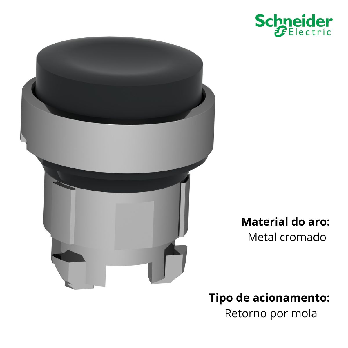 Frontal Botão Pulsador Saliente Redondo 22mm Metálico Preto - Schneider Eletric