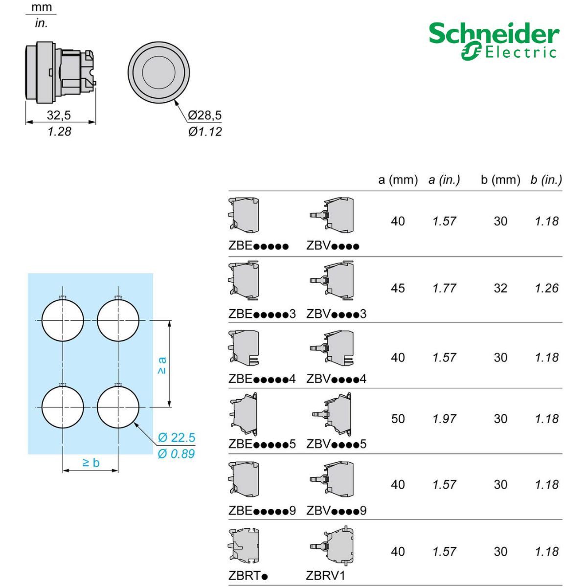 Frontal Botão Pulsador Saliente Redondo 22mm Metálico Preto - Schneider Eletric