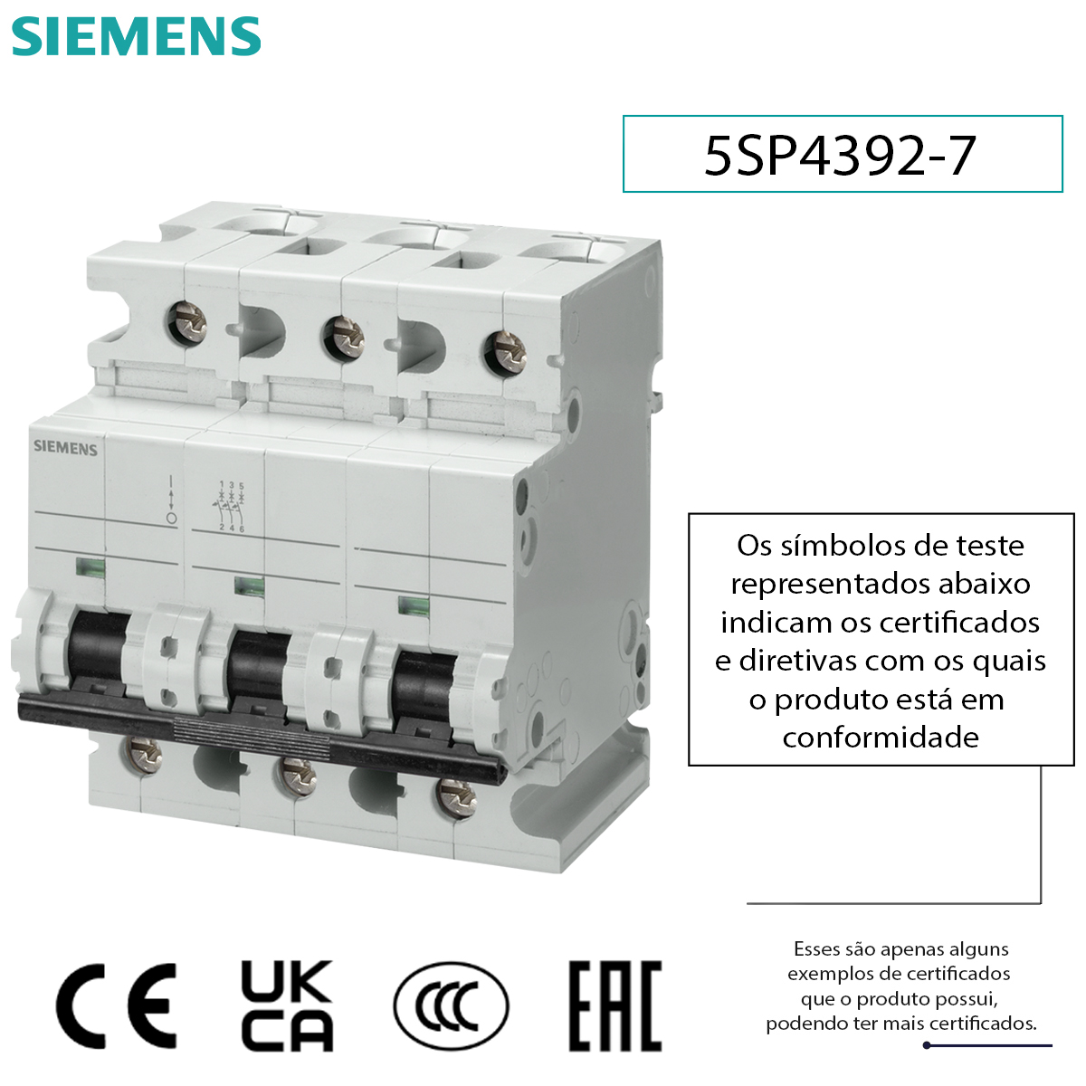 Disjuntor Mini Din Tripolar 125A Curva C 10Ka 220/380V 5SP43927 Siemens
