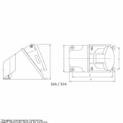 Tomada Industrial Fêmea Sobrepor 2P+T 32A 220/240V 6H Azul Newkon N3206 - Steck