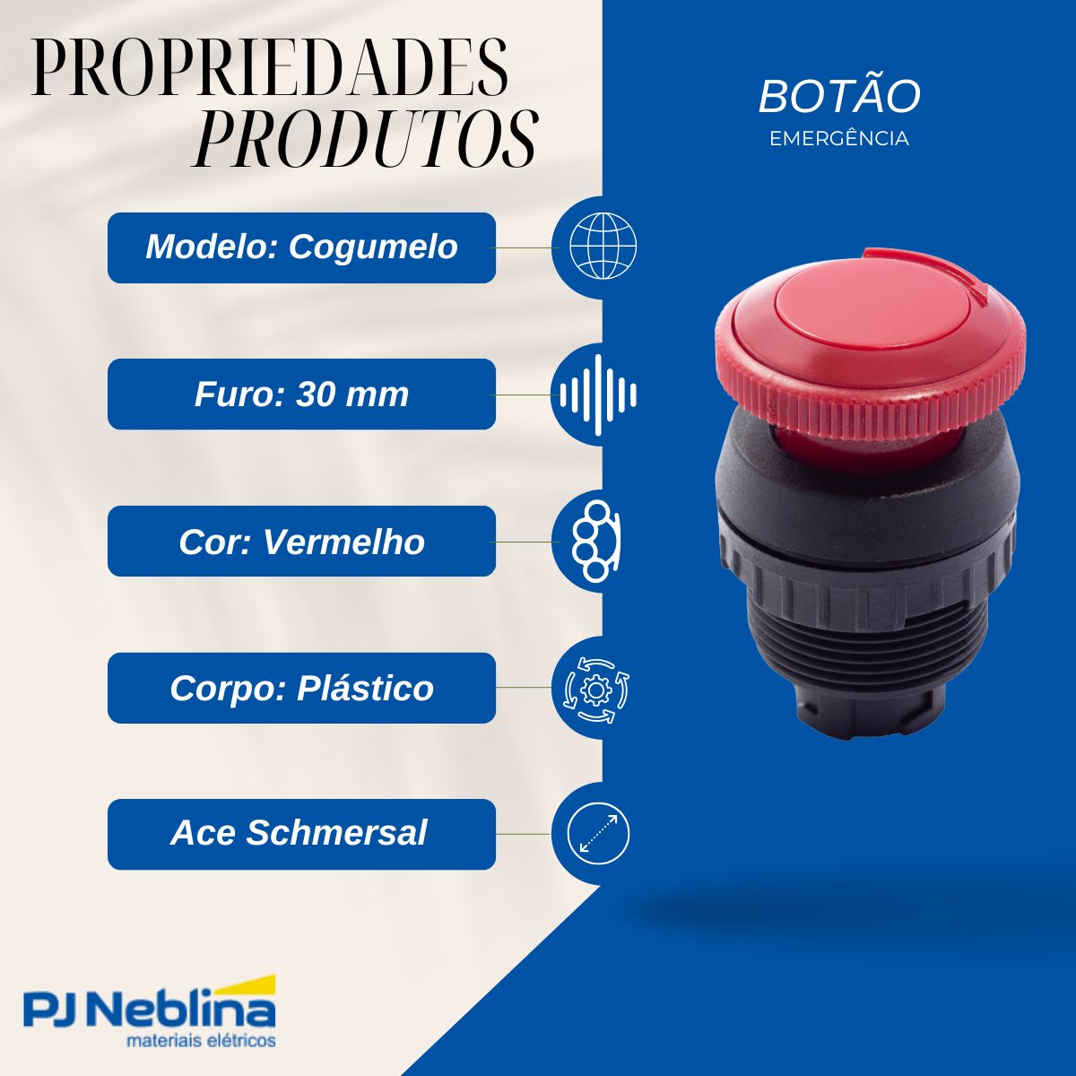 Botão Emergência Cogumelo 36 mm Girar Destr 30 mm Plástico Vermelho - Ace Schmersal