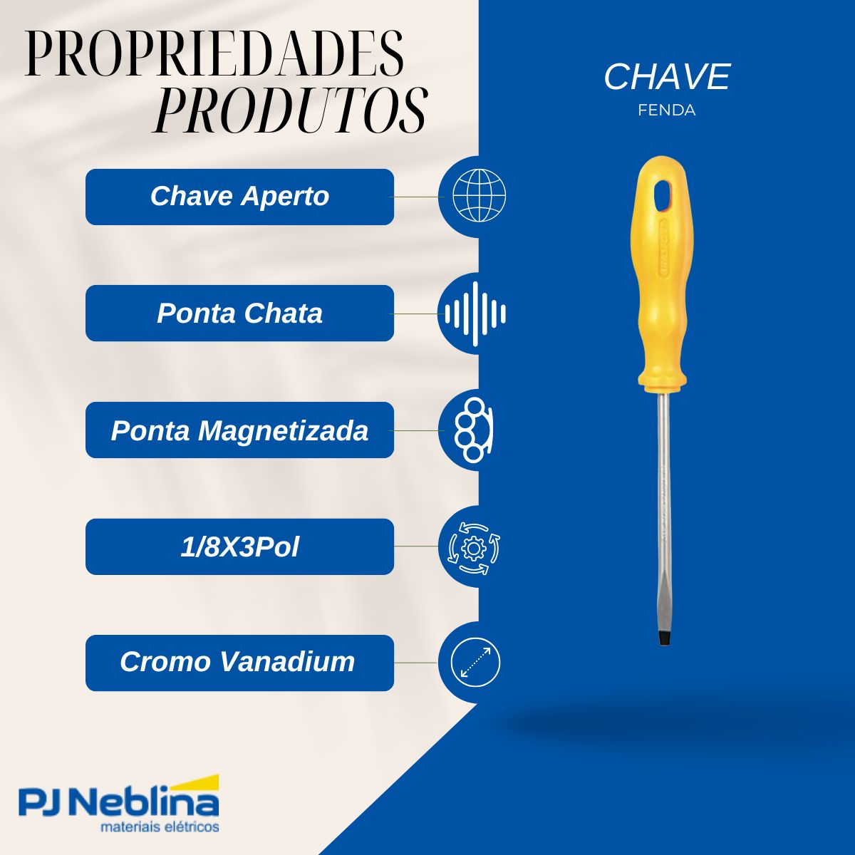 Chave Fenda Ponta Chata 1/8X3Pol (3X75Mm) Amarelo - Brasfort