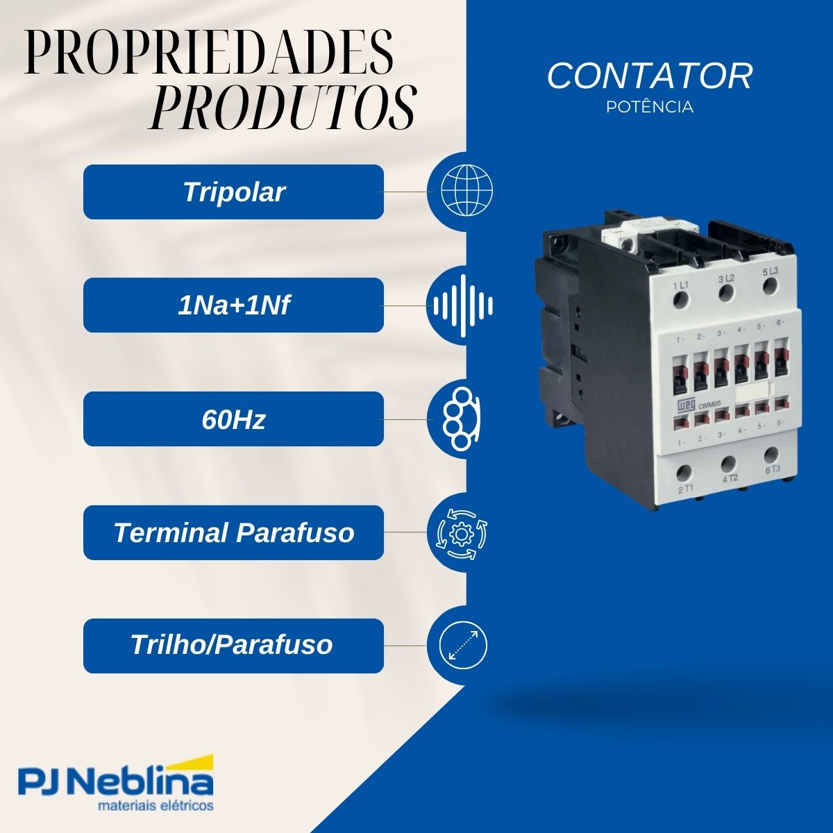 Contator Potencia Tripolar 95A 220V 1Na+1Nf 60Hz - Weg