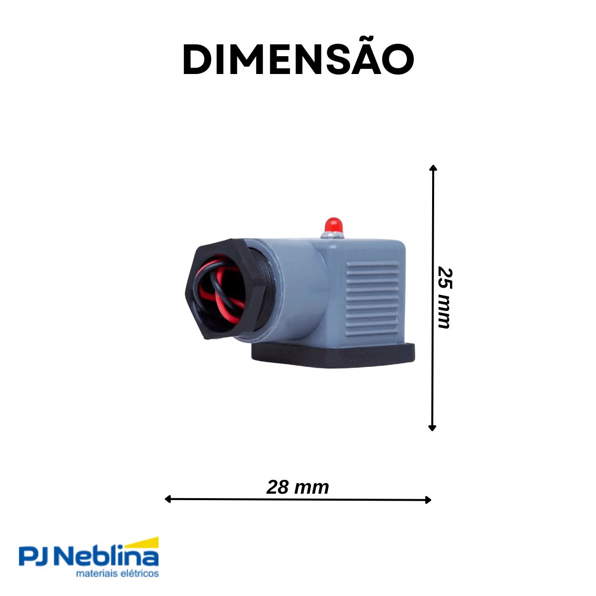 Conector Solenoide Face Quadrada Poliamida Preto 2P+T 10A 24V Led Pg11 - Steck