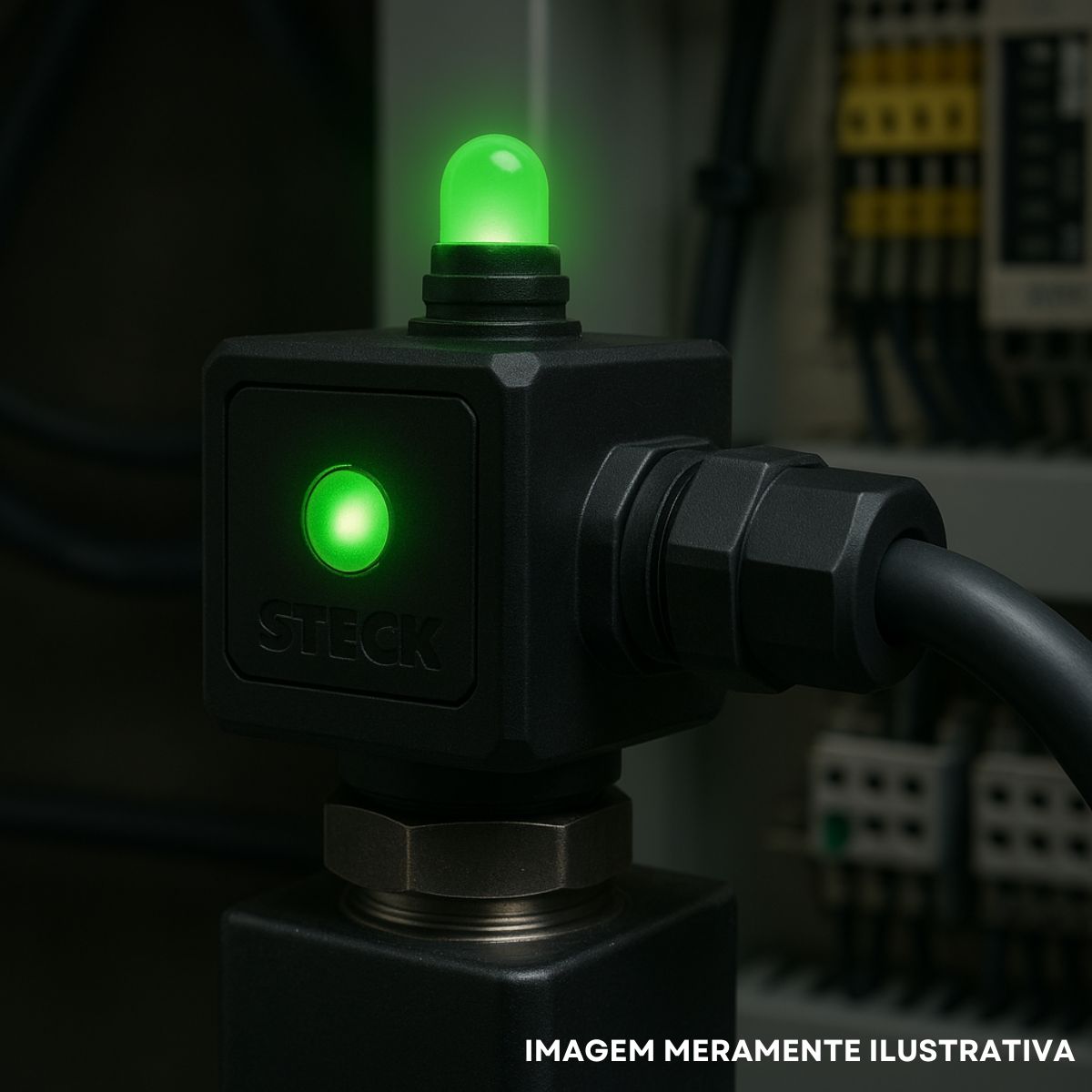 Conector Solenoide Face Quadrada Poliamida Preto 2P+T 10A 24V Led Pg11 - Steck