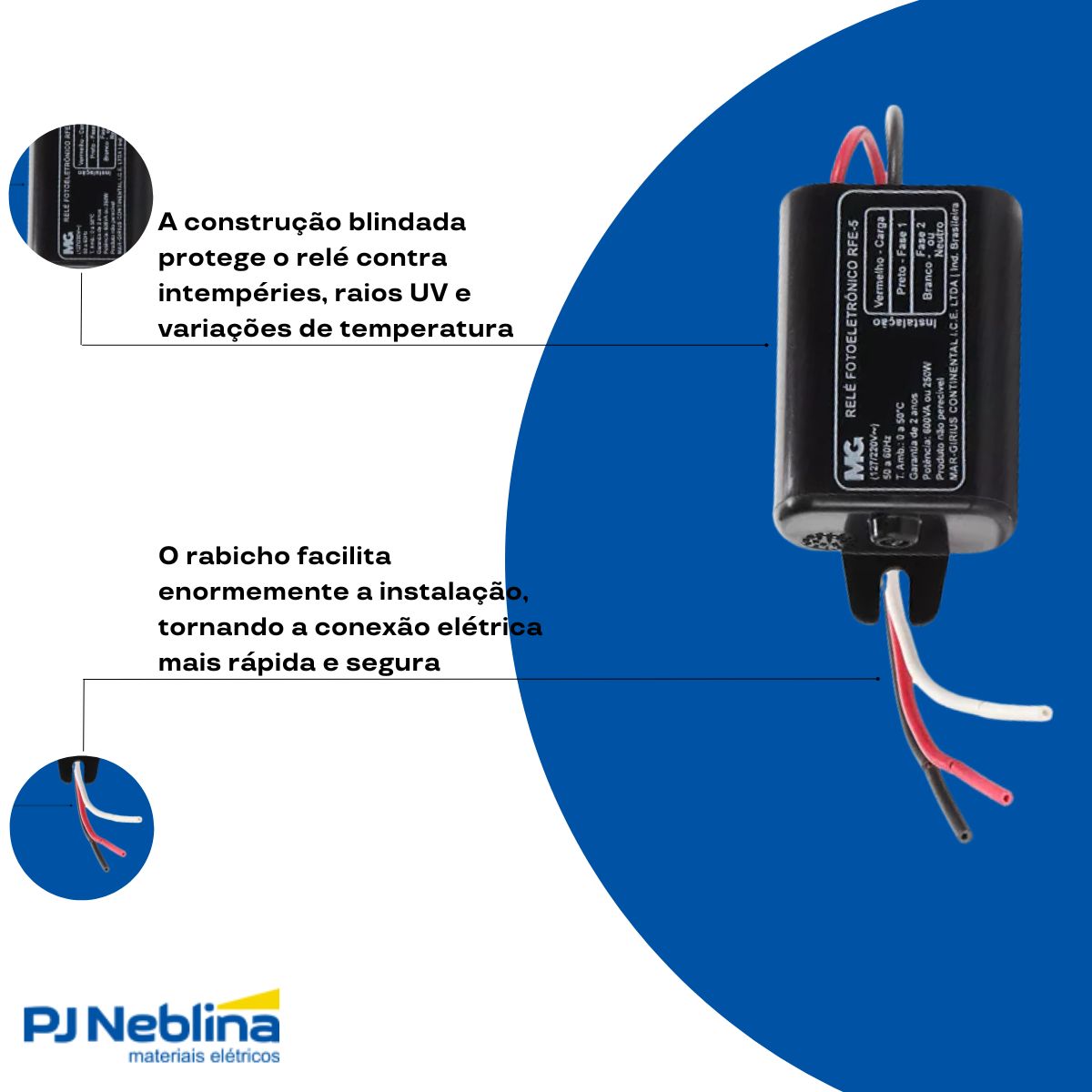 Relé Fotoelétrico Compacto 500W Nf 110-220V Rabicho Preto - Margirius
