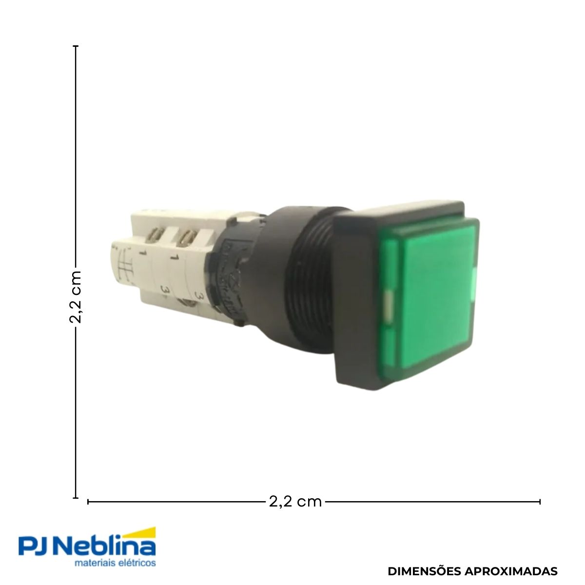 Botão Comando Pulsador Saliente Iluminado Quadrado 16 mm Plástico Verde 2Na+2Nf - Ace Schmersal