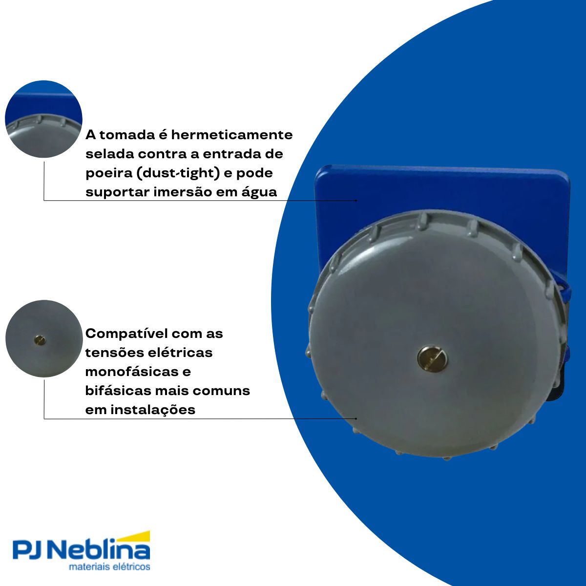 Tomada Industrial Femea Embutir Prova D'água 2P+T 32A 200/250V Az 6H Ip67 - Steck