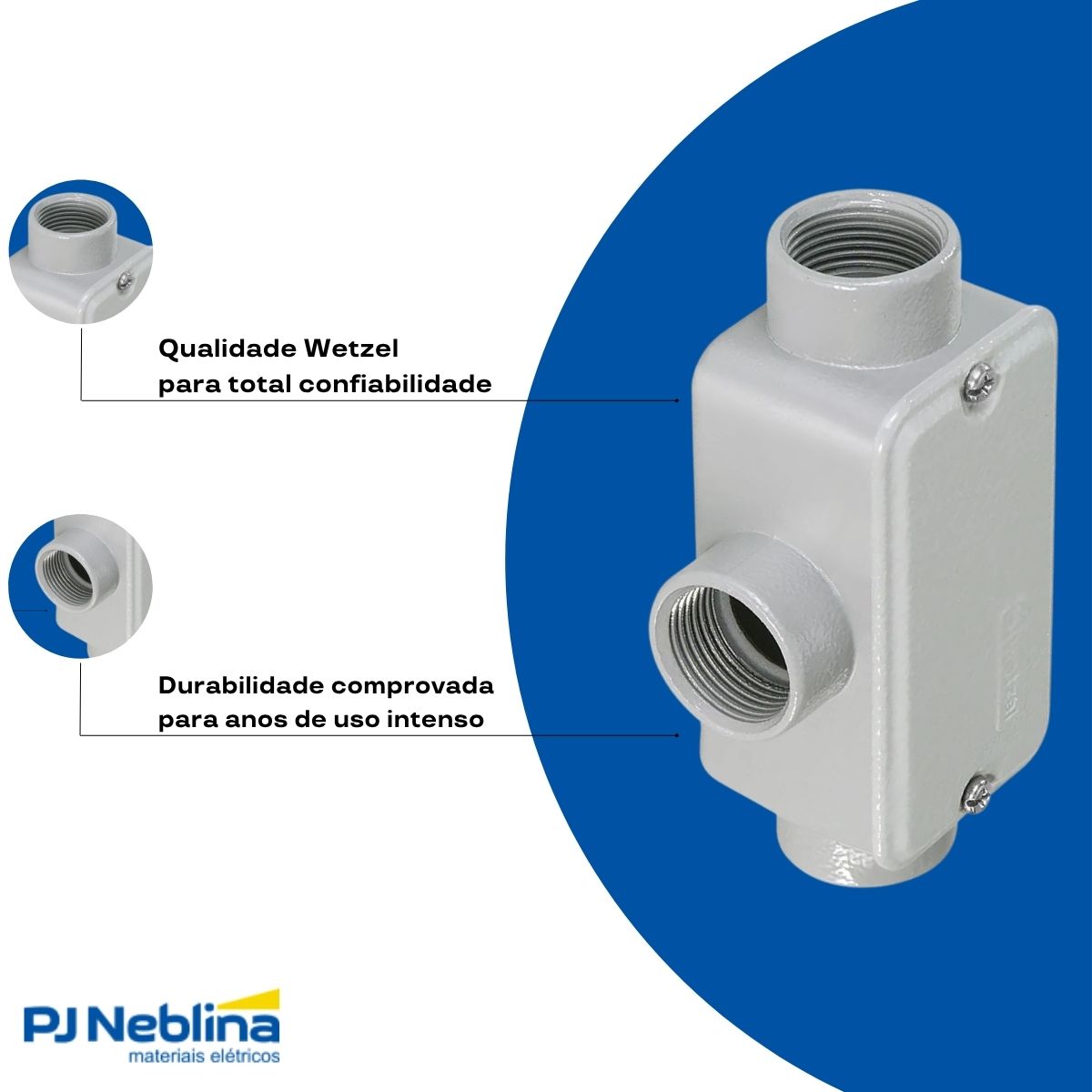 Condulete Alumínio Fixo Tipo Lr 2Pol C/Rosca Npt C/Pintura Cz C/Tampa C/Vedação Tgvp (Ip54) - Wetzel