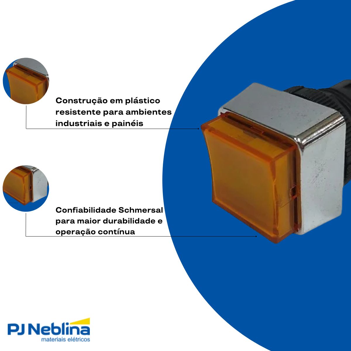 Botão Comando Pulsador Saliente Iluminado Quadrado 22 mm Plástico Amarelo - Ace Schmersal