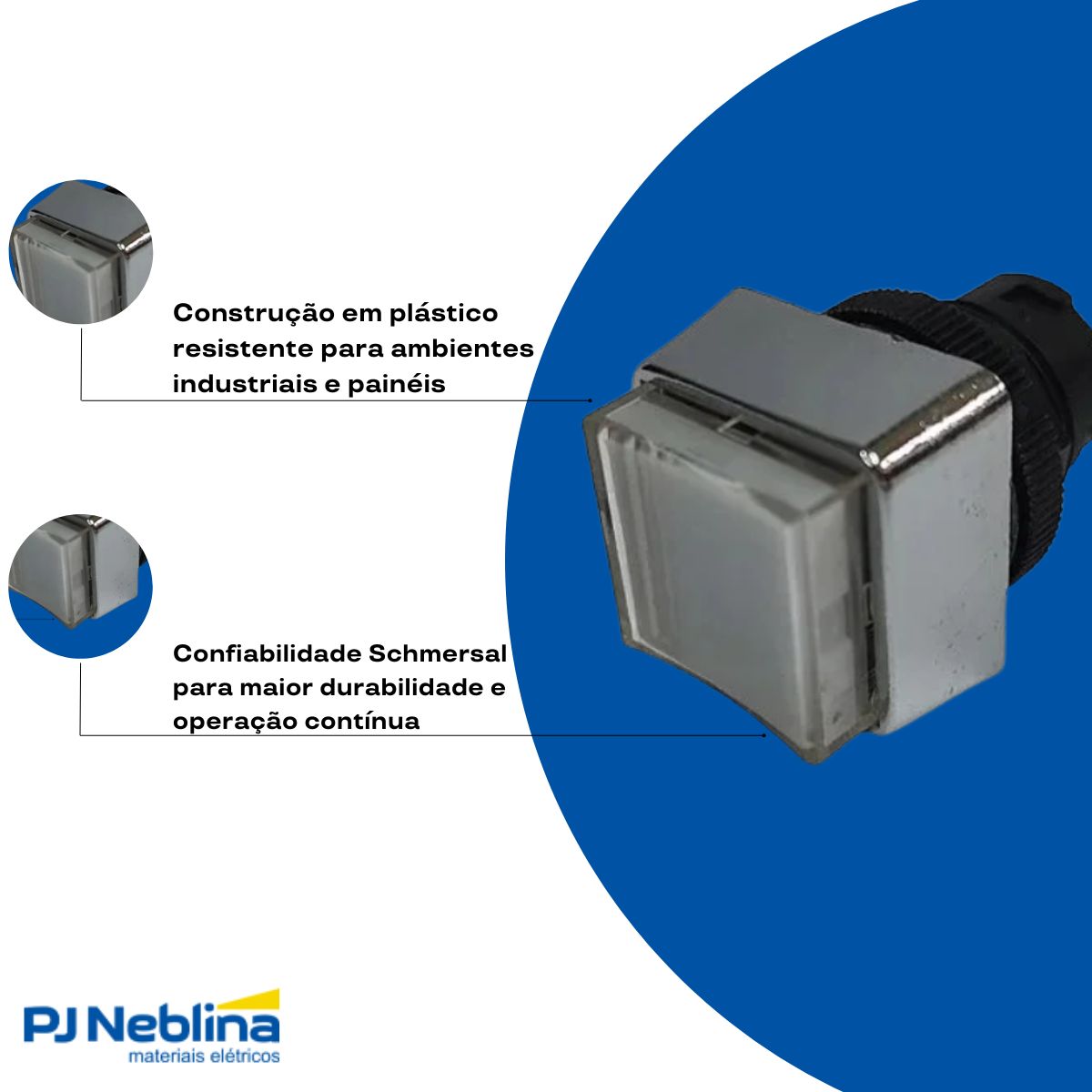 Botão Comando Pulsador Saliente Iluminado Quadrado 22 mm Plástico Transparente - Ace Schmersal