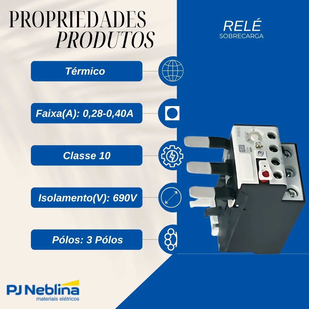 Relé Sobrecarga Térmico 0,28-0,40A 3 Pólos Classe 10 0,3A Ip10/Ip20 25-400Hz Terminal Parafuso Rw Weg