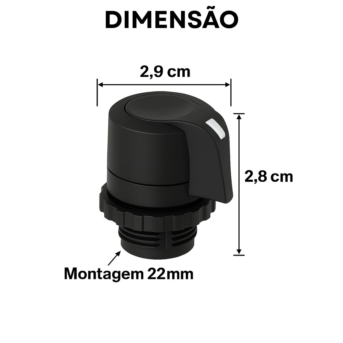 Frontal Comutador Knob Curto 3 Pos Fix 45g 22mm Plastico Pt