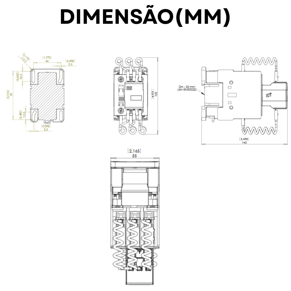 Contator Manobra Capacitor Tripolar 190-220V 50/60Hz 1Na 26Kvar/380-415V 55G - Weg