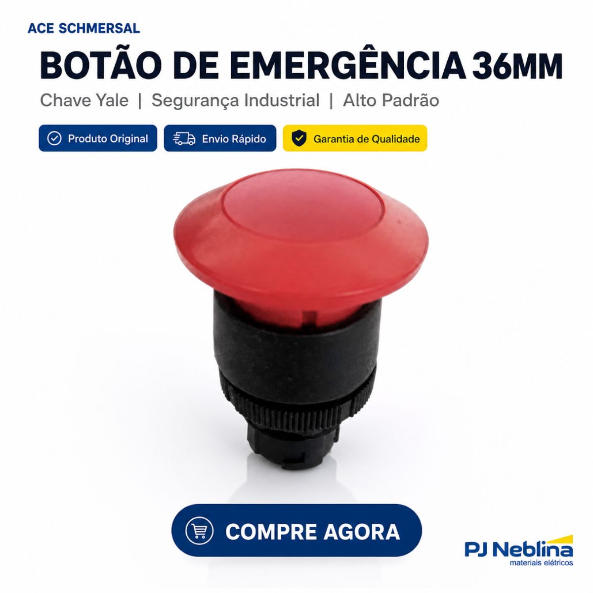 Botão Emergência Cogumelo 36 mm Chave Yale 30 mm Plástico Vermelho - Ace Schmersal