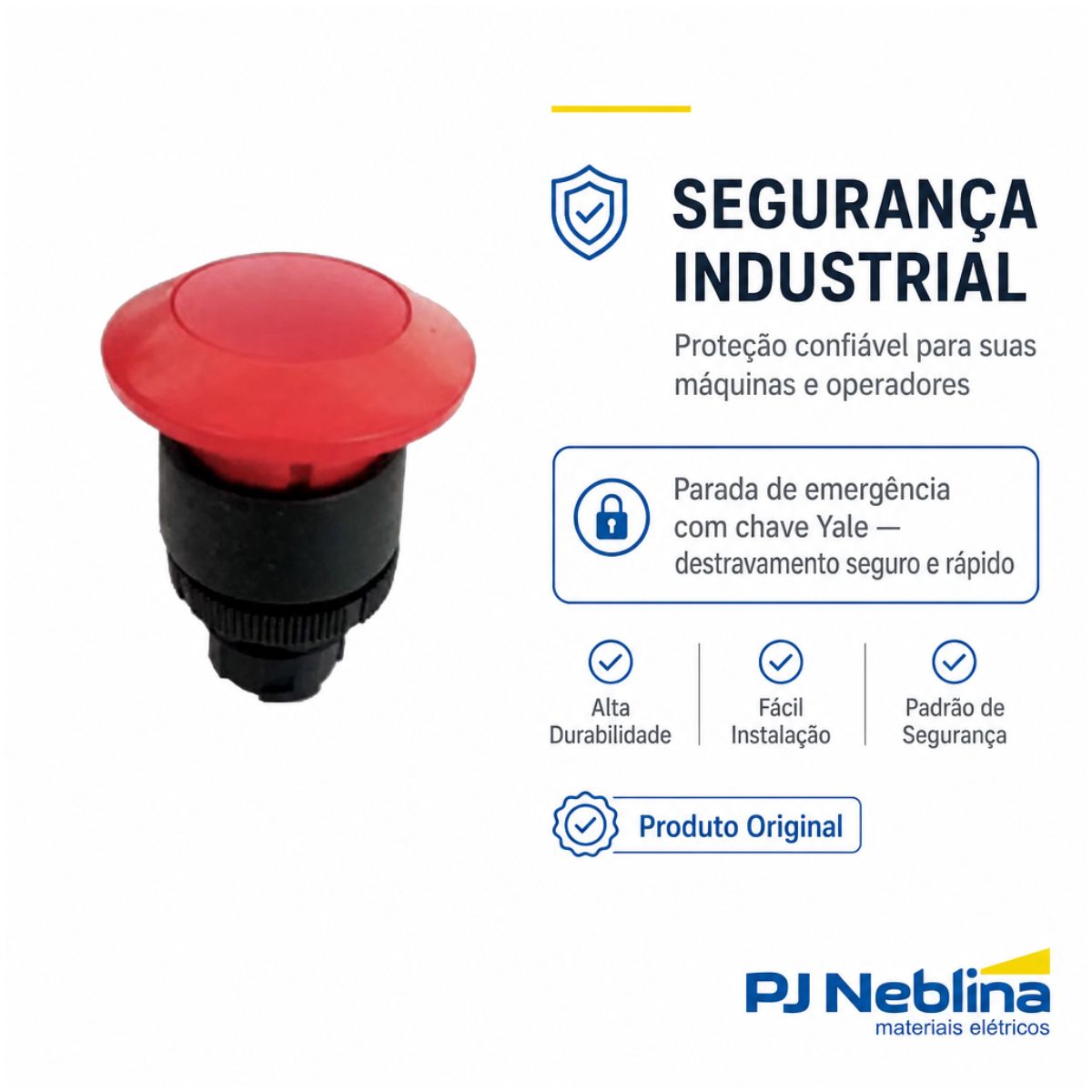Botão Emergência Cogumelo 36 mm Chave Yale 30 mm Plástico Vermelho - Ace Schmersal