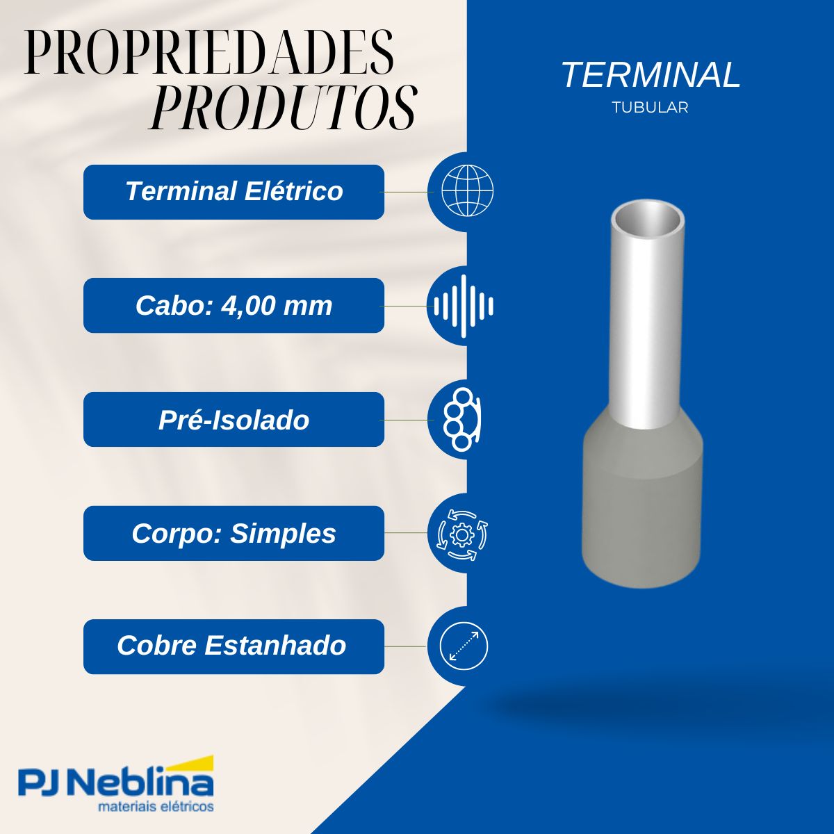 Terminal Tubular (Ilhos) 4,00Mm (12Awg) Pré-Isolado Cinza - Conexel