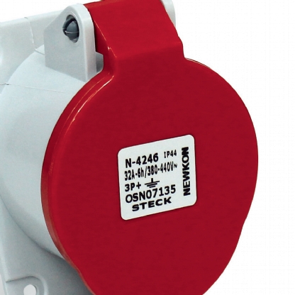 Tomada Industrial Fêmea Embutir 3P+T 32A 380/440V 6H Vermelho Newkon N4246 - Steck