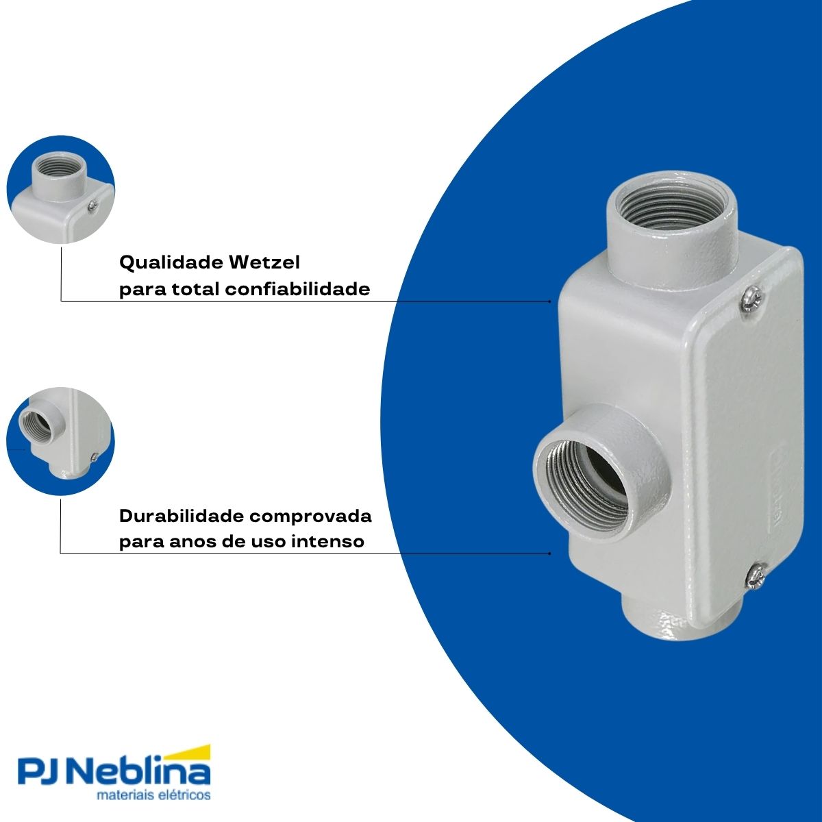 Condulete Alumínio Fixo Tipo C 2Pol C/Rosca Npt C/Pintura Cz C/Tampa C/Vedação Tgvp (Ip54) - Wetzel