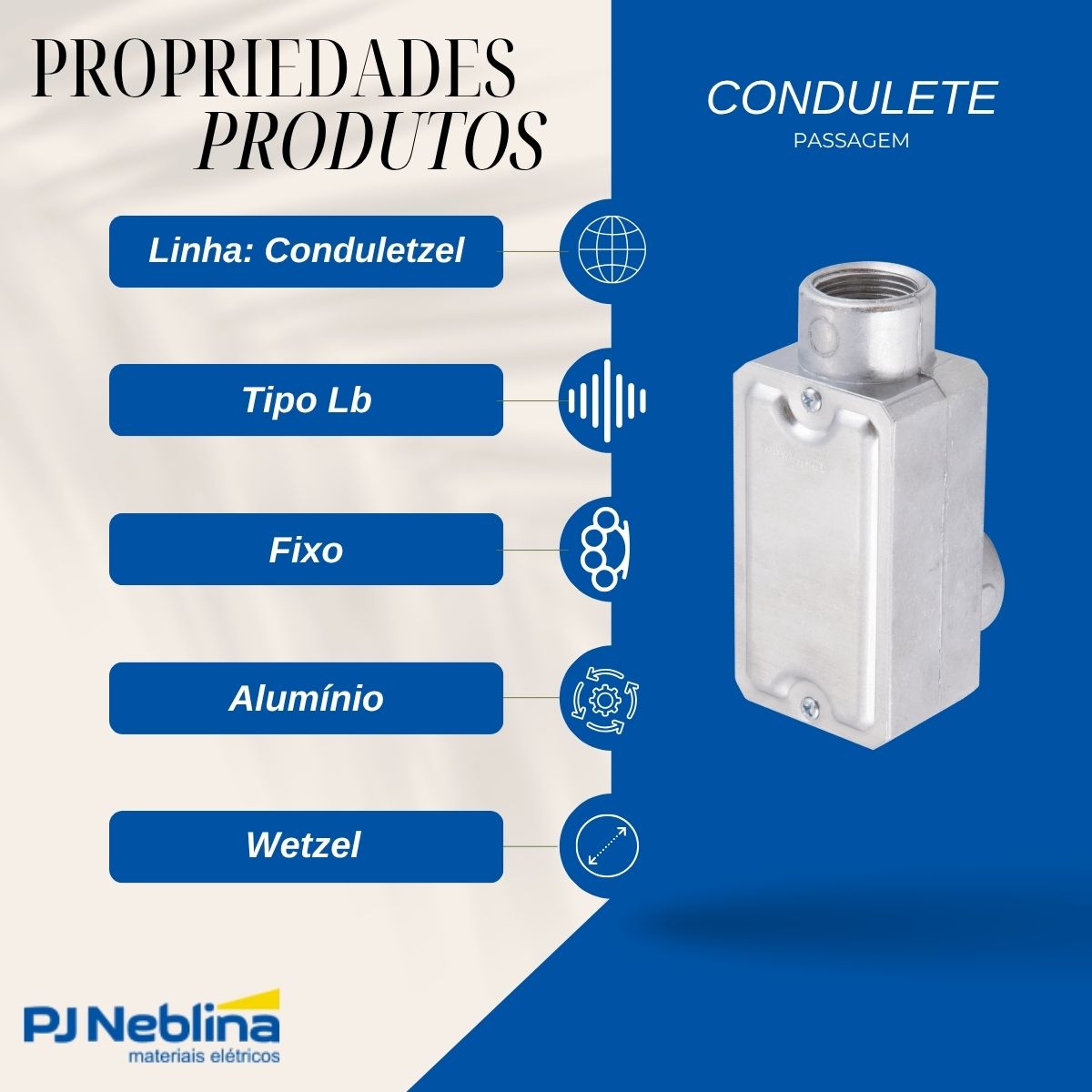 Condulete Alumínio Fixo Tipo Lb 2Pol C/Rosca Npt C/Pintura Cz C/Tampa C/Vedação Tgvp (Ip54) - Wetzel