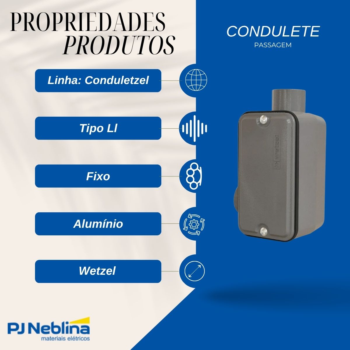 Condulete Alumínio Fixo Tipo Ll 3/4 C/Rosca Bsp C/Pintura Cz C/Tampa C/Vedação Tgvp (Ip54) - Wetzel