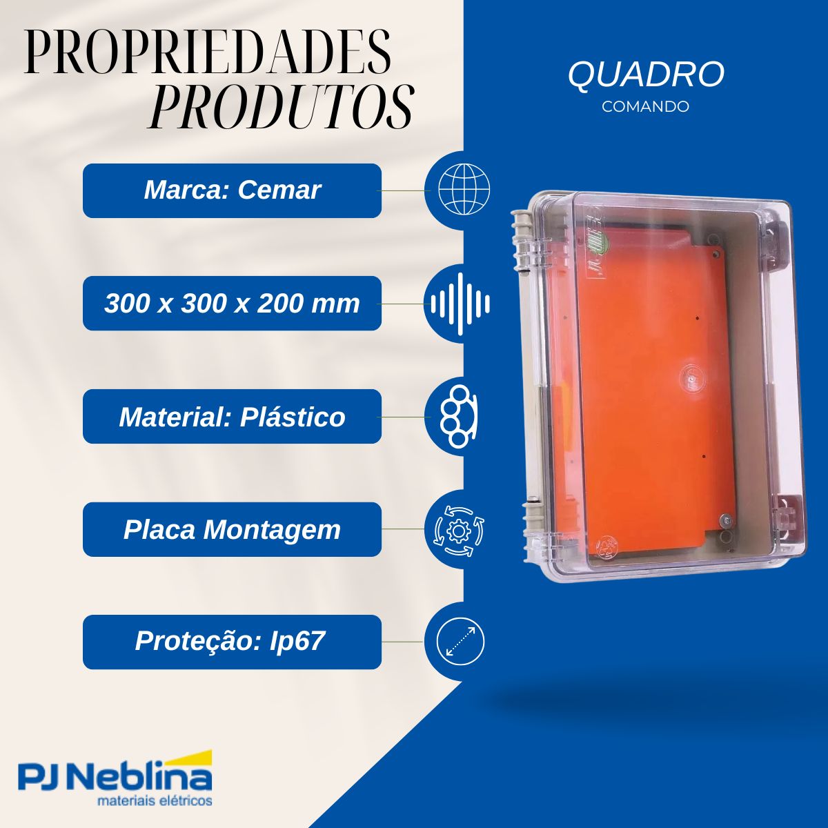Quadro Comando Sobrepor Plástico Bg (Ral 7032) 300X300X200Mm Tampa Transp Placa Montagem Lr (Ral 2004) - Cemar