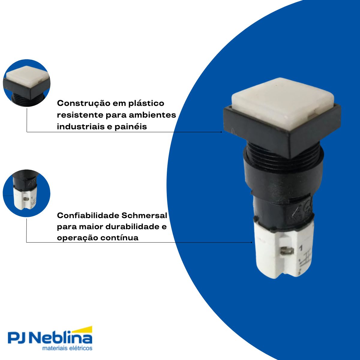 Botão Comando Pulsador Saliente Iluminado Quadrado 16 mm Plástico Branco 1Na+1Nf - Ace Schmersal