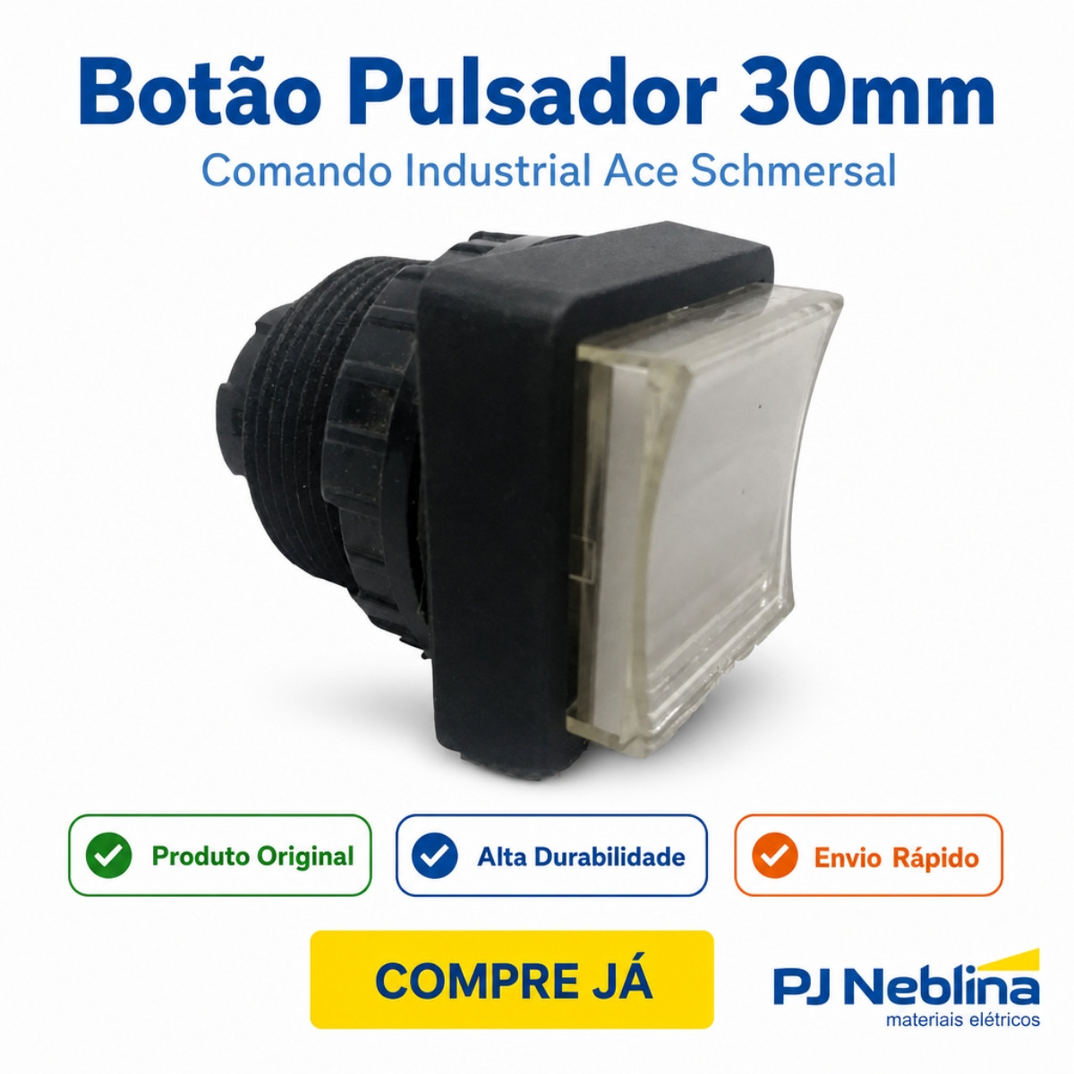 Botão Comando Pulsador Saliente Quadrado 30 mm Plástico Preto - Ace Schmersal