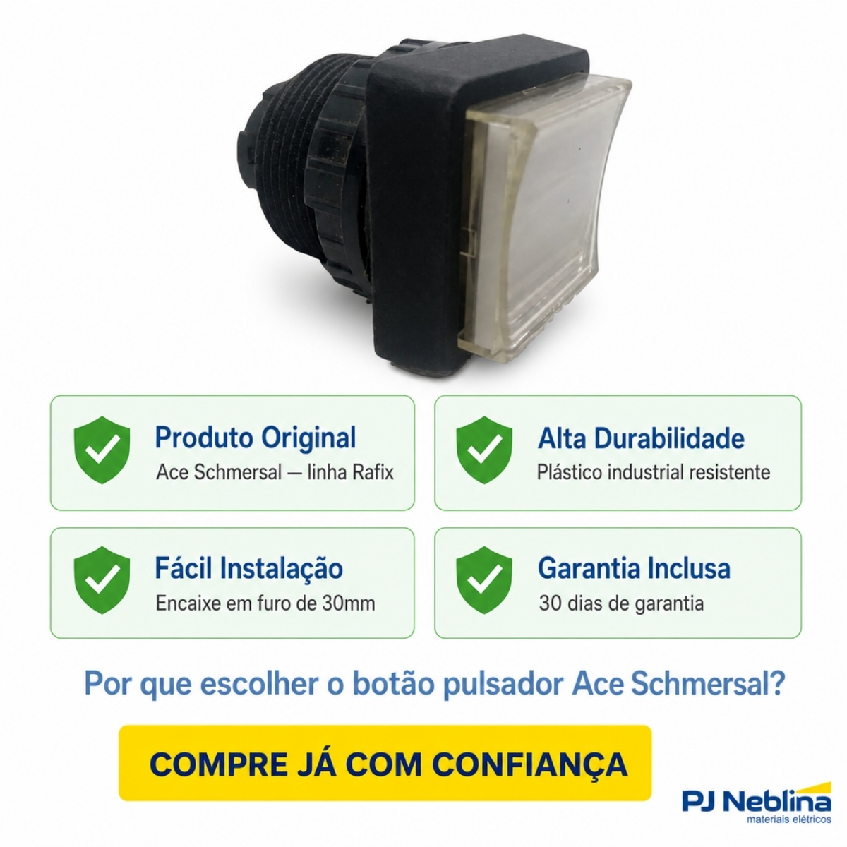 Botão Comando Pulsador Saliente Quadrado 30 mm Plástico Preto - Ace Schmersal