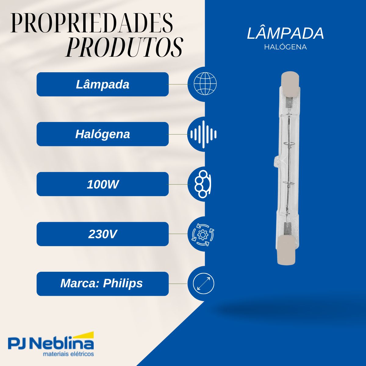 Lâmpada Halogena Palito 100W 230V R7S Luz Amarela 78Mm - Philips