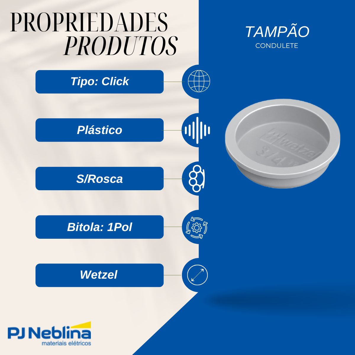 Tampão Condulete Click Plástico 1Pol Cinza S/Rosca - Wetzel