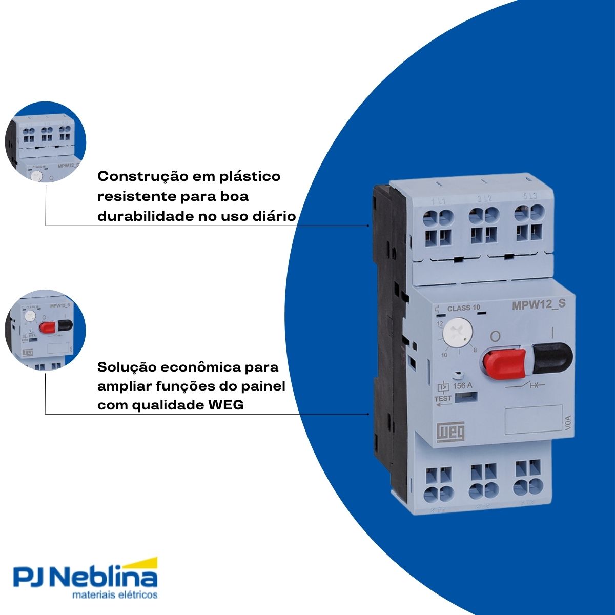 Disjuntor Motor Tripolar 2,5A 1,6-2,5A 1Cv 380/415V 100Ka 380/440V 50/60Hz - Weg