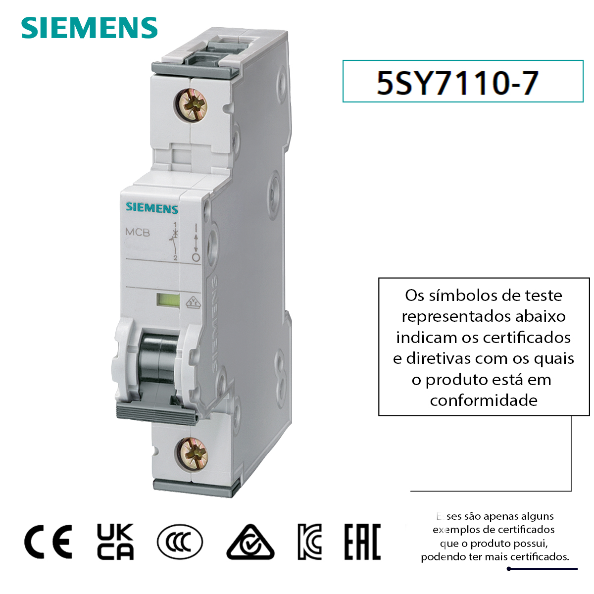 Disjuntor Mini Din Unipolar 10A Termomagnético Curva C 25Ka 220/380V 5SY71107 Siemens