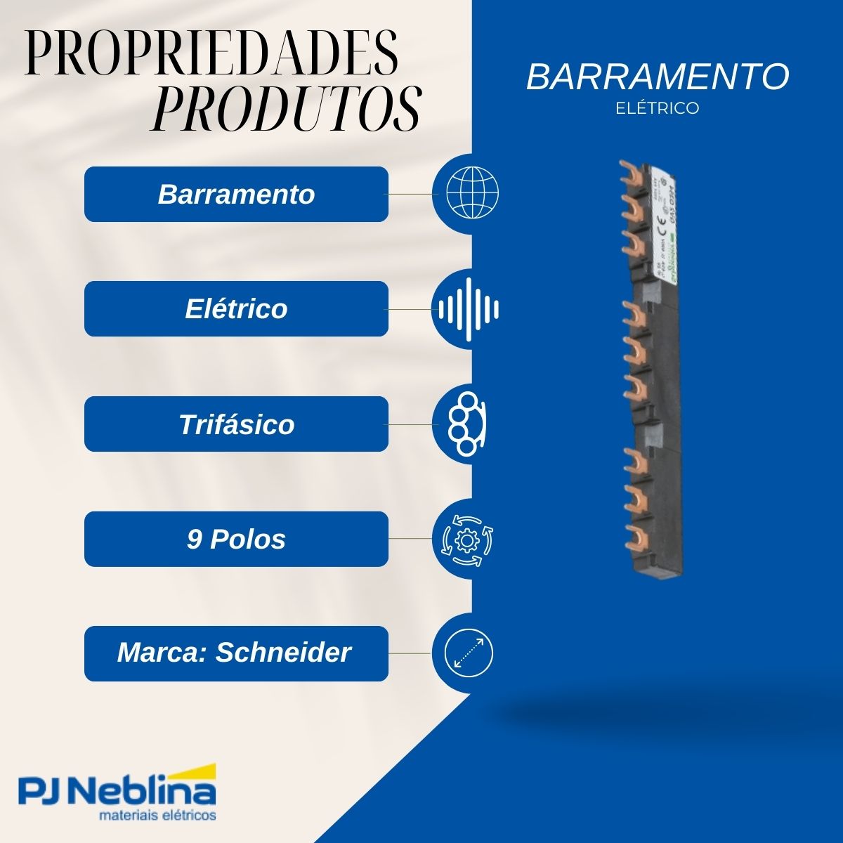 Barramento Elétrico Trifásico 9 Polos (Garfo) Preto 63A Gv2 - Schneider