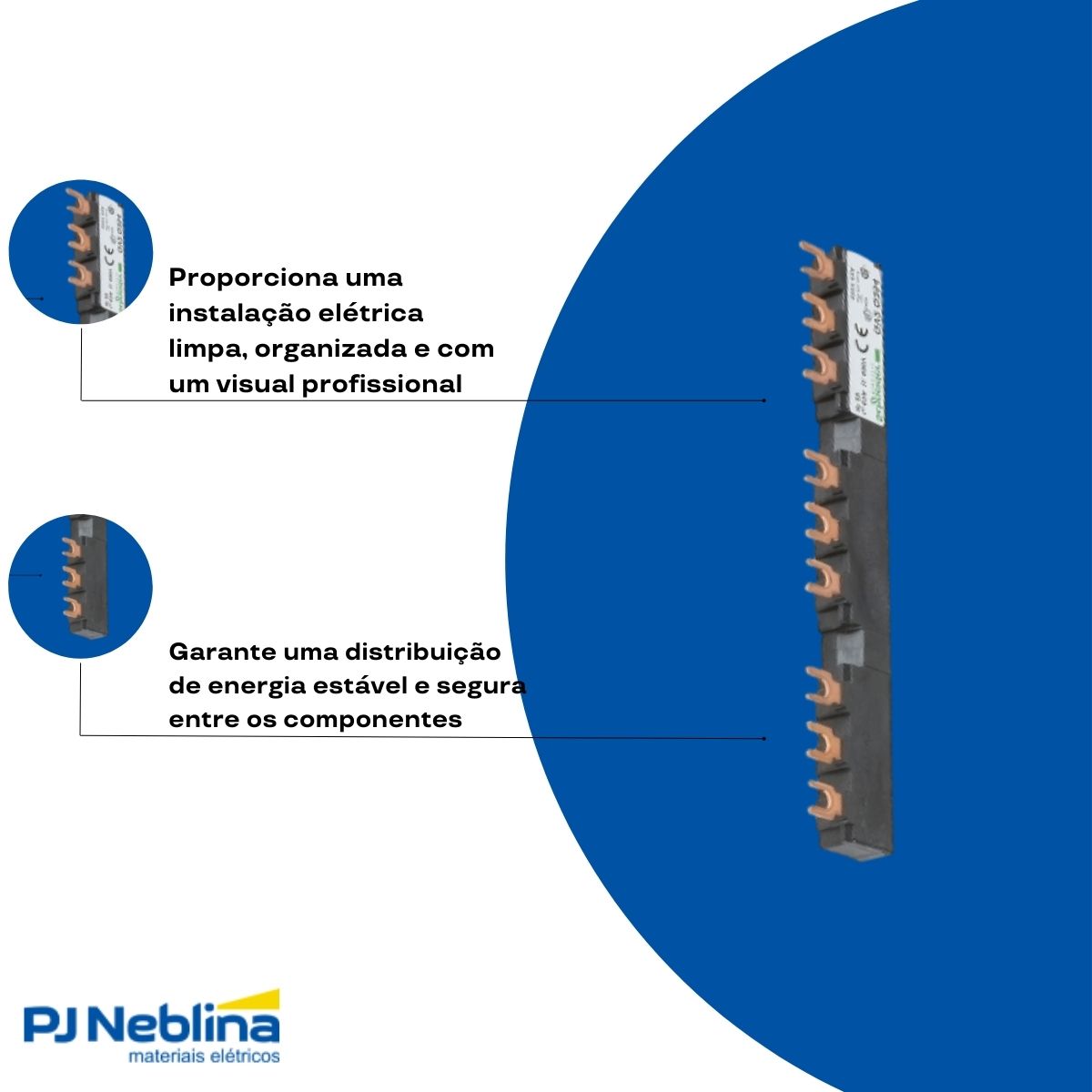 Barramento Elétrico Trifásico 9 Polos (Garfo) Preto 63A Gv2 - Schneider