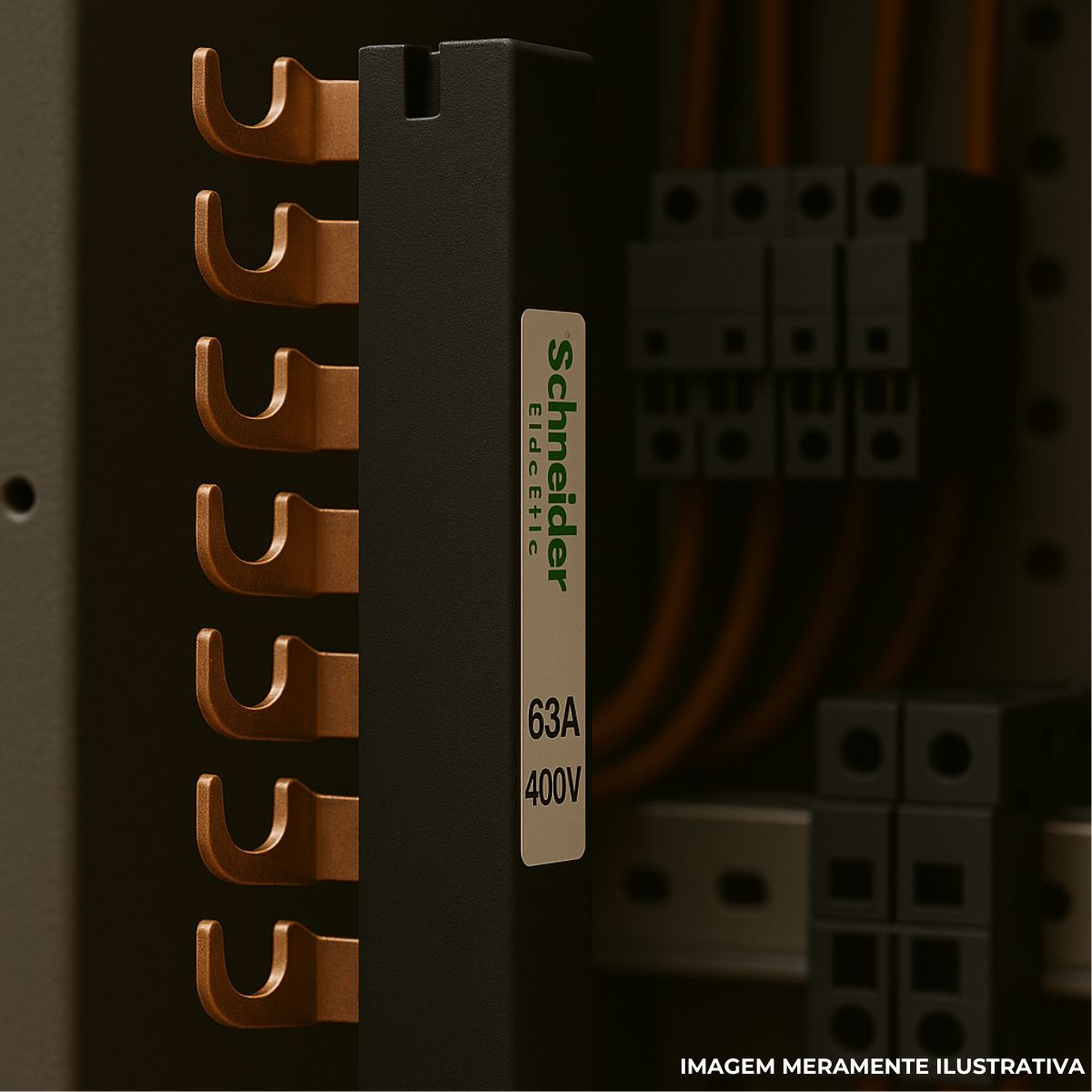 Barramento Elétrico Trifásico 9 Polos (Garfo) Preto 63A Gv2 - Schneider