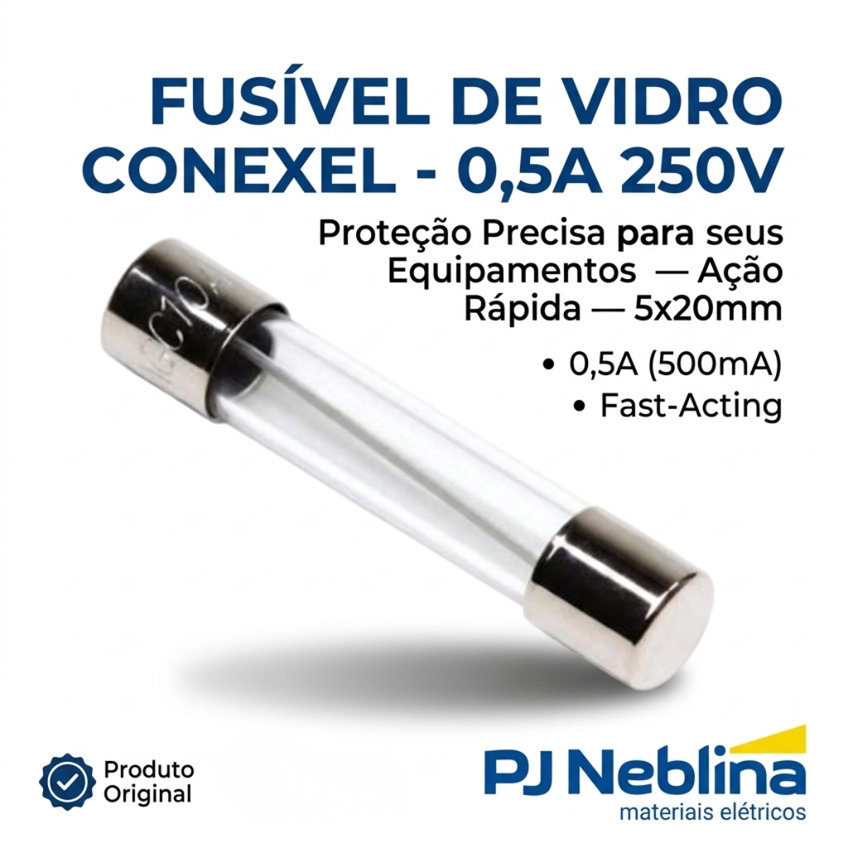 Fusível Vidro Rápido Amarelo 0,5A (500Ma) 250V 5X20Mm - Conexel