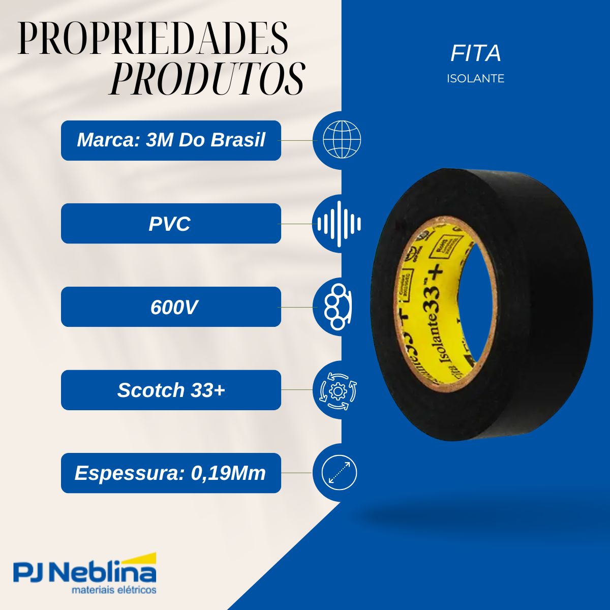 Fita Isolante 19Mmx10M Preto Scotch 33+ -3M Do Brasil